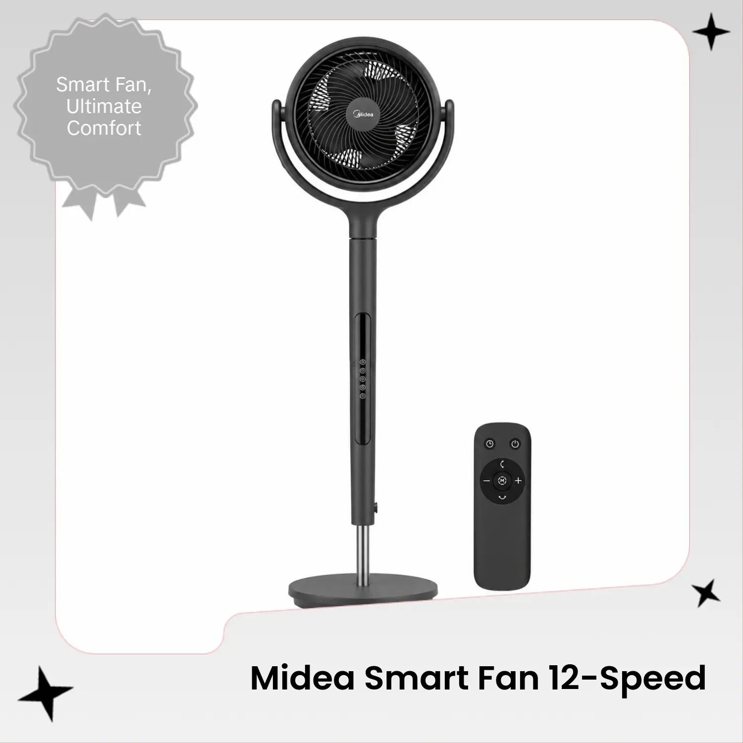 Like New | Midea Smart Air Circulator Pedestal Fan, 12 Speeds & 4 Wind Modes, App Remote Control, Oscillating High Velocity Standing Fan with Timer, Quiet Cooling Fan for Bedroom, Living Room & Home Use