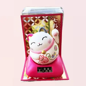 Solar-Powered Waving Arm Lucky Cat - Maneki-neko - Beckoning Cat - Chubby Treasure - Perfect for Home Decor and Office Space Gift Lightweight