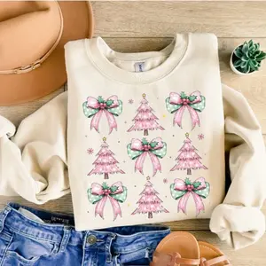 Women’s crewneck sweatshirt Christmas trees and bows Pullover Womenswear