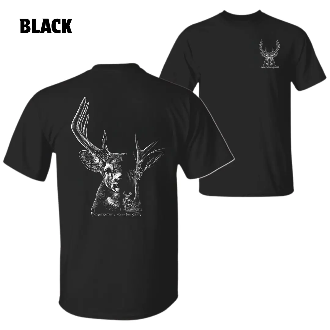 Deer Skull T-Shirt – White Sketch Buck and Antlers Graphic Design, Perfect for Hunting and Wildlife Enthusiasts, Unisex T-Shirt for Men and Women