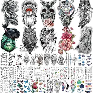 46 Sheets Large Dragon Lion Temporary Tattoos For Men Adults, 3D Realistic Tiger Wolf Owl Flower Fake Tattoos Sleeve For Women Thigh Arm Face, Bulk Kids Small Finger Butterfly Tatoos Sticker