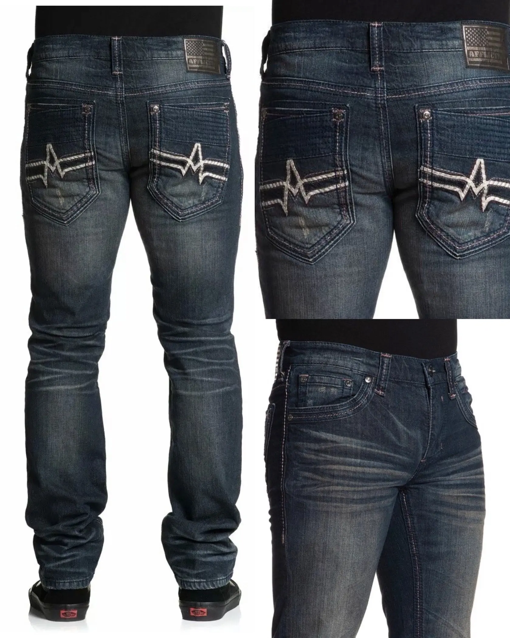 Affliction Men's Gage Apex Hodges All Season Skinny Stretch Jean, Black Cotton Denim with Mid Waist and Embroidery