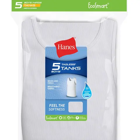 Hanes Ecosmart Boys' Tank 5-pack Underwear Multi Pack Comfortable Fit Soft Stretch Fabric Breathable Brlta5