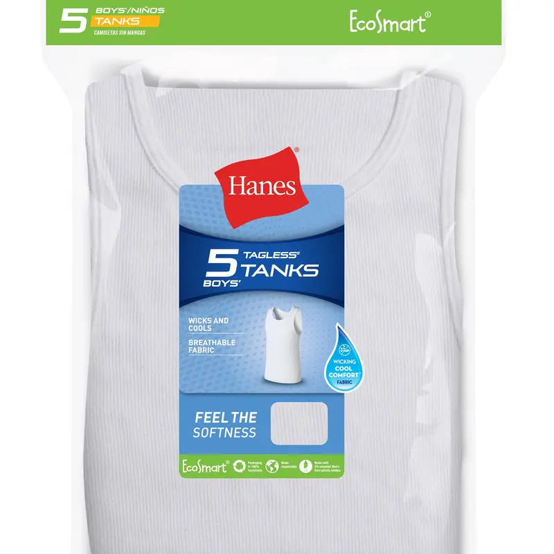 Hanes Ecosmart Boys' Tank 5-pack Underwear Multi Pack Comfortable Fit Soft Stretch Fabric Breathable Brlta5