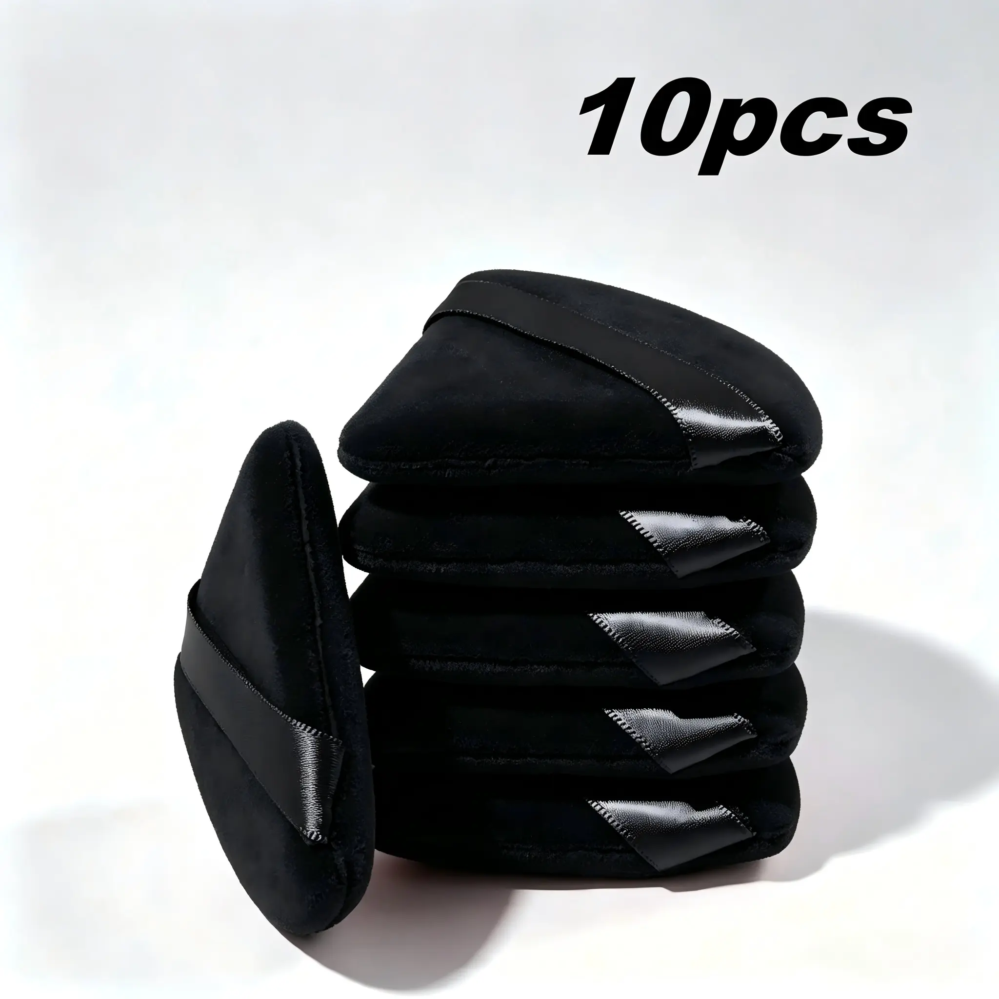 10Pcs Black Triangle Velour Powder Puffs With Straps, Non-Patchy Makeup Application, Precise For Nose & Under-Eye Corners, Wet-Dry Dual-Use Soft Setting Puffs For Loose & Pressed Powder (Party Gift Essential)