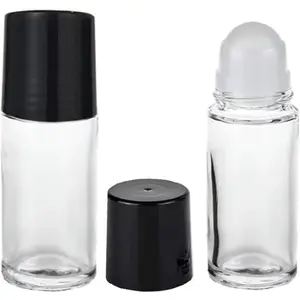 2 count Black Clear Empty Glass Essential Oil Roller Bottles Vials Containers Refillable Roll- with Funnel Refillable  Containers Roller Bottles(30ML)
