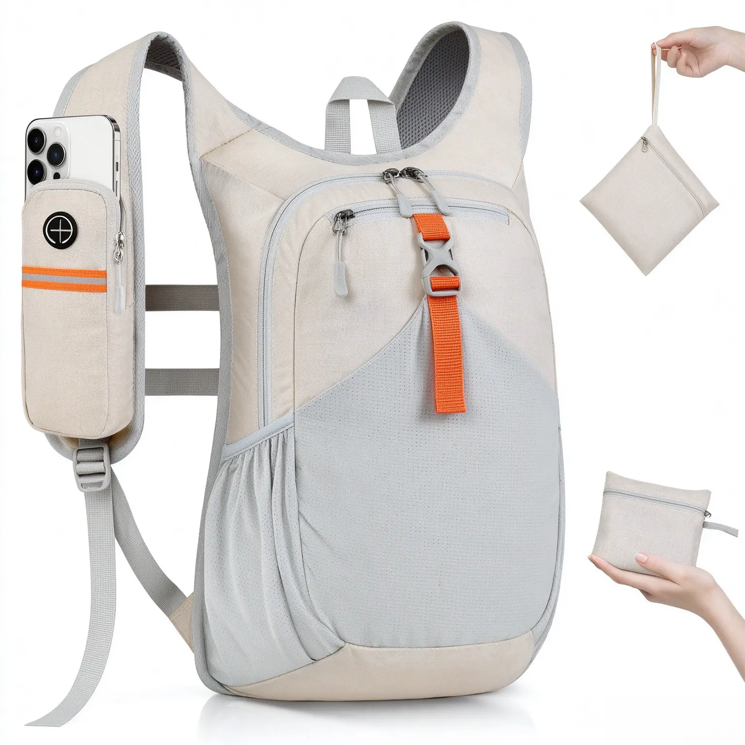 15L Hiking Backpack - Lightweight Foldable Backpack, Beige Hiking, Camping, Outdoor, and Commuting Backpack; Compact Rucksack for Women and Men