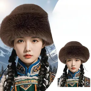 Mongolian Hat Winter Fur Hat for Women Thickened Northeast New Style Fox Fur Round Top Hat Plush Warm Faux Fur Cotton Hat