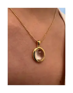 Albite Necklace, Gold Oval Pendant Necklace, Dainty Necklace, Minimalist Necklace