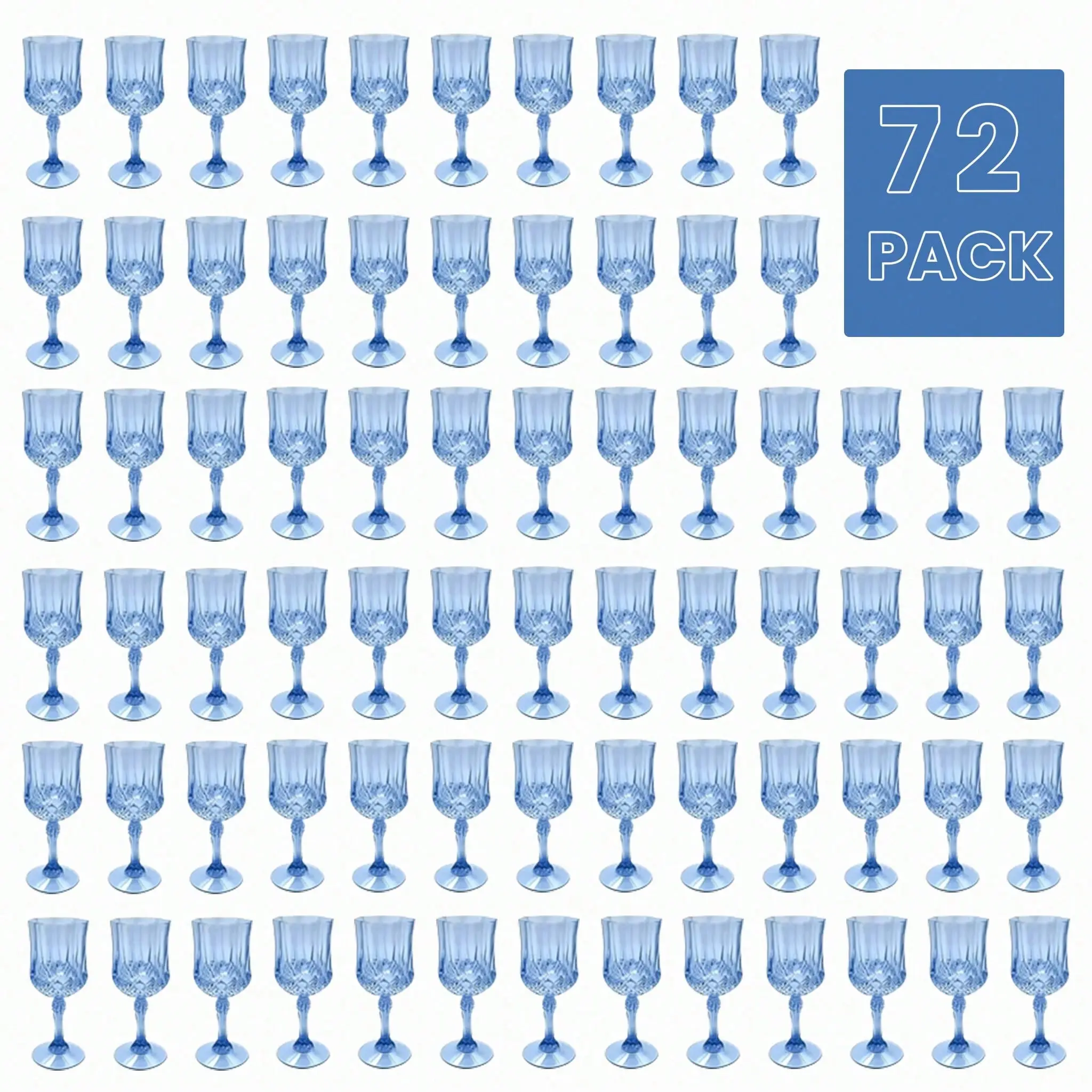 72-Pack 7oz Blue Plastic Vintage Champagne Flutes - Reusable Party Stemware for Wedding, Birthday Table Decor, Outdoor Home & Festive Supplies, Bridal Shower Gift, Christmas, Halloween Gift