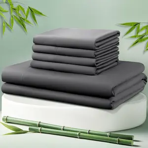 Cooling Bed Sheet 100% Viscose Derived from Bamboo Sheet Set Queen Size 6 Piece,16" Deep, 1800 TC Sheet Soft,Breathable Cool (Queen Dark Gray)