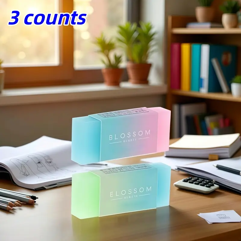 3-Piece Jelly Gradient Erasers Set, No-Residue Drawing Erasers, Ideal for School, Home, Office Supplies, Accountants, Back-To-School Gift, Holiday Present, Study Tool