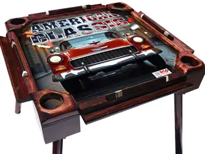 Mesa de Dominó “American Classic” con Auto Chevrolet Vintage – Diseño Retro, Plegable y Resistente – Ideal para Amantes de los Carros Clásicos