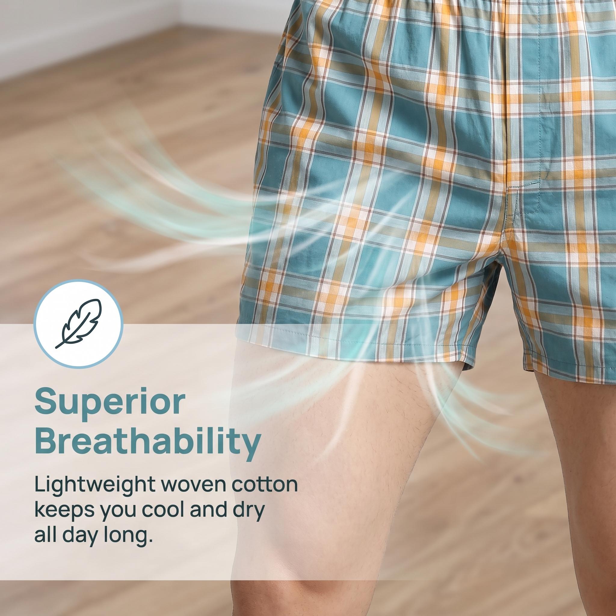 SEOBEAN Men's 3Pack/1Pack 100% Cotton Checked Plaid Boxer Shorts, Soft Loose Casual Breathable Menswear Underwear with Elastic Waist for Sleep, Lounge-220508, Set