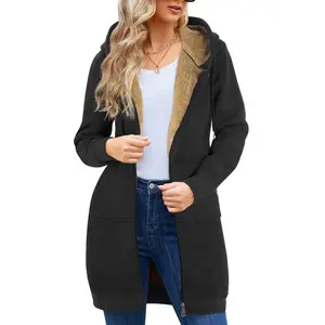 Women's Long Hoodies Tunic Winter Fleece Jackets Casual Zip up Hoodies Soft Sherpa Sweatshirts Warm Long Coats  affordable workwear #FallFreshness