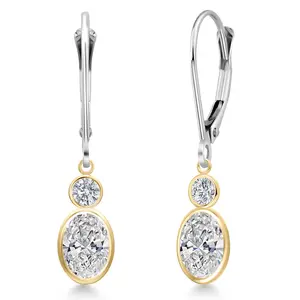 14K Two Tone Gold Lab Grown Diamond Dangle Earrings for Women | 1.62 Cttw | Gemstone April Birthstone | Oval 7X5MM | DEF Color | VVS-VS Clarity