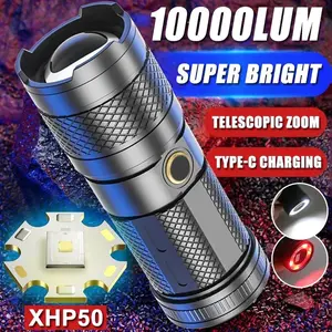 100000LM Most Power LED Torch USB Rechargeable Flashlight Hiking Camping Light