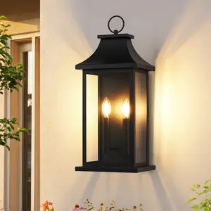 2-Pack Outdoor Wall Lantern, Exterior Wall Light Fixtures Waterproof, Vintage Farmhouse Porch Light, Black Outside Sconce Lighting, E12 Base for Front Door, Garage, Patio, Entryway, House Lighting