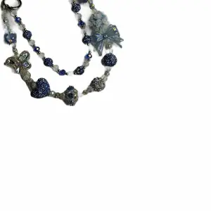 Blue Bow Bag Chain with Beaded Accents and Butterfly Charms for Stylish Accessory