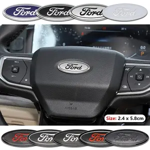 for Ford 3D ABS Carbon fiber Car Steering Wheel Badge Logo Ford Focus 2 3 4 MK2 MK3 MK4 ST F150 Mondeo Fiesta Fusion Ranger Mustang Shelby Kuga Edge Explorer Ecosport Transit Escape Sticker Emblem Interior Decoration Car Accessories