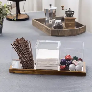 Acrylic Coffee & Tea Station Organizer with Wood Tray