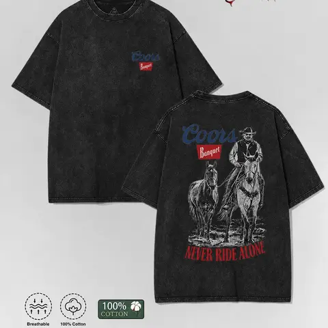 100% Cotton Vintage Western Cowboy graphic tees A comfortable summer gift Never Ride Alone streetwear y2k clothing Men Oversized T-Shirt short sleeve fall fashion outfit
