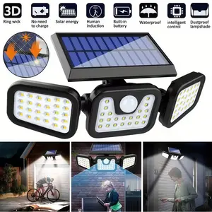 2 Packs 3-Head Solar Outdoor LED Security Lights, 2500LM Motion Sensor Spotlights, 270° Wide-Angle, IP65 Waterproof for Garage