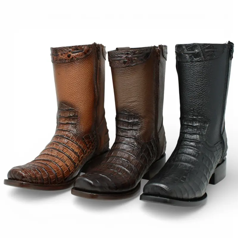 Men's Imitation Caiman Belly Print Leather Boots - LC265, All Seasons Cowboy Aesthetic Stylish Pointed-Toe Men's Footwear