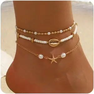 Seashell Ankle Bracelets for Women Starfish Bracelets Layered Boho Puka Shell Anklet Cowrie Shell Bracelets Hawaiian Summer Beach Foot Chain Jewelry