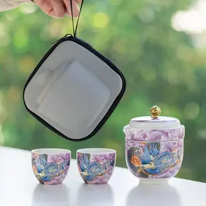 Handcrafted Jianzhan Ceramic Lidded Bowl Tea-Brewing Set Traditional Porcelain Travel Tea Set Elegant Gift for Tea Lovers