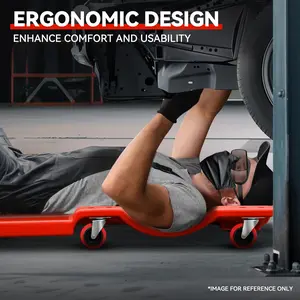 DNA MOTORING 36 Inch 200Lbs Capacity Low Profile Under Car Rolling Automotive Ergonomic Plastic Creeper with Swivel Wheels and Padded Headrest Red