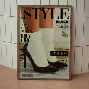 1pc Frameless Vintage 70s Style Fashion Magazine Canvas Art Print - Chic High Heel Poster, Art Deco Classic Retro Letter Print Wall Hanging Decor - Ink Artwork - For Indoor Decor, Kitchen, Home Office, Living Room, Bedroom - Ideal Unframed