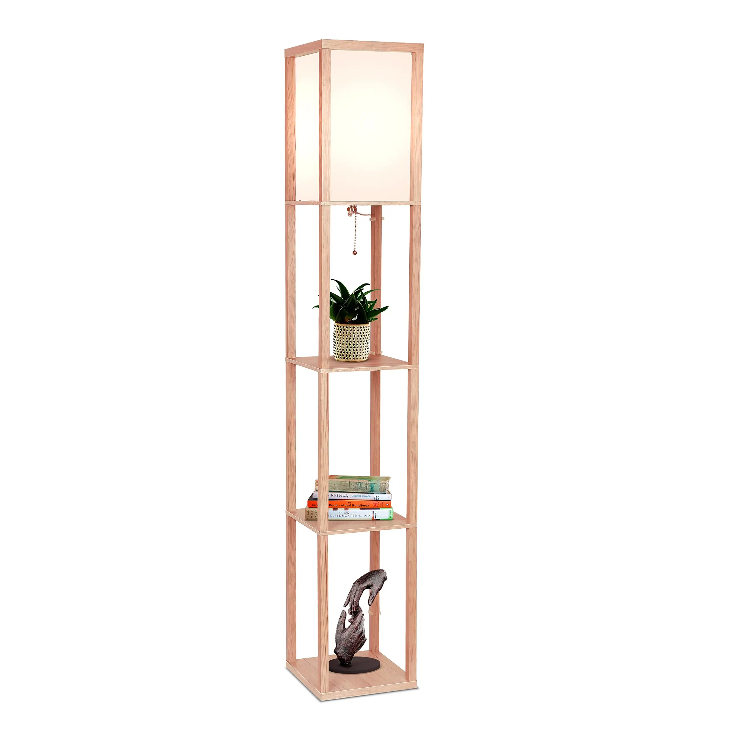 Brightech Maxwell - Modern Shelf Floor Lamp with Lamp Shade and LED Bulb - Corner Display Floor Lamps with Shelves for Living Room, Bedroom and Office