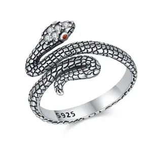 DRINSPER 925 Sterling Silver Snake Ring for Men Women Daily Wear Open Ring