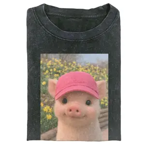 Retro washed fun crazy pig T-shirt, funny expression pig, fashion shirt, animal lover, unisex, men, women, summer, gift for boyfriend, gift for girlfriend patterned T-shirt retro clothing custom