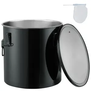 【fathersdaygift】VEVOR Fryer Grease Bucket, 10 Gal Oil Disposal Caddy Stainless Steel Fryer Oil Bucket Rust-Proof Coating, Oil Transport Container with Lid, Lock Clips, Filter Bag for Hot Cooking Oil Filtering, Black