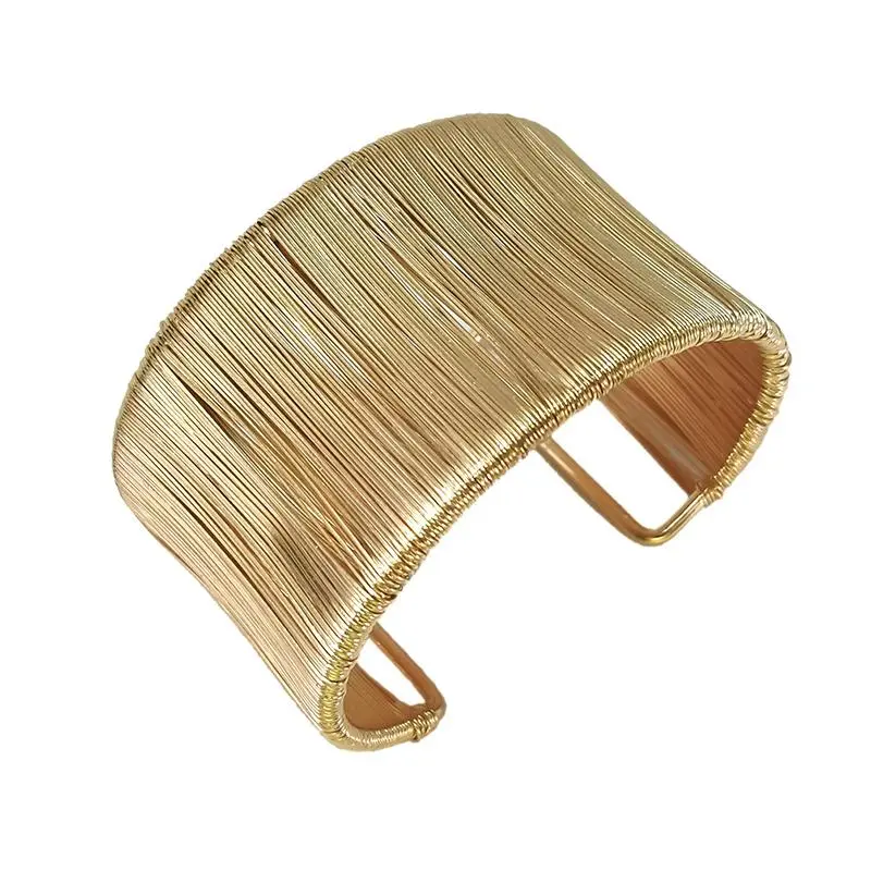 Fashion Open Cuff Women Bracelet Bangle Punk Metal Wire String Adjustable Vintage Exaggerated Gold Silver Color Jewelry Bangles
