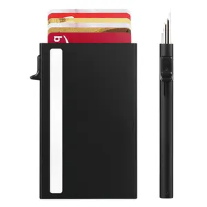 Slim Aluminum Card Holder for Men Women,Minimalist Pop Up Card Case with Anti Theft RFID Blocking Credit Card Box-Metal Card Cases Holds 6 Cards–RFID Protected Card