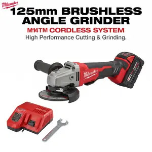 Milwaukee 125mm Cordless Angle Grinder 8500 Max RPM M14 Spindle for Rust Removal and Pipe Beveling with 4 Stage Speed Control 33mm Cutting Depth No Lock Paddle Switch Full Kit with Battery and Charger for DIY and Pros cut machine