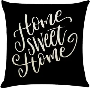 Home Sweet Home Theme Pillowcase Cases Sweetheart Present Throw Pillowcase Cover ，18 X 18 Inch Black Linen Cushion Cover, for Bedroom Bed Outdoor Car Couch Sofa