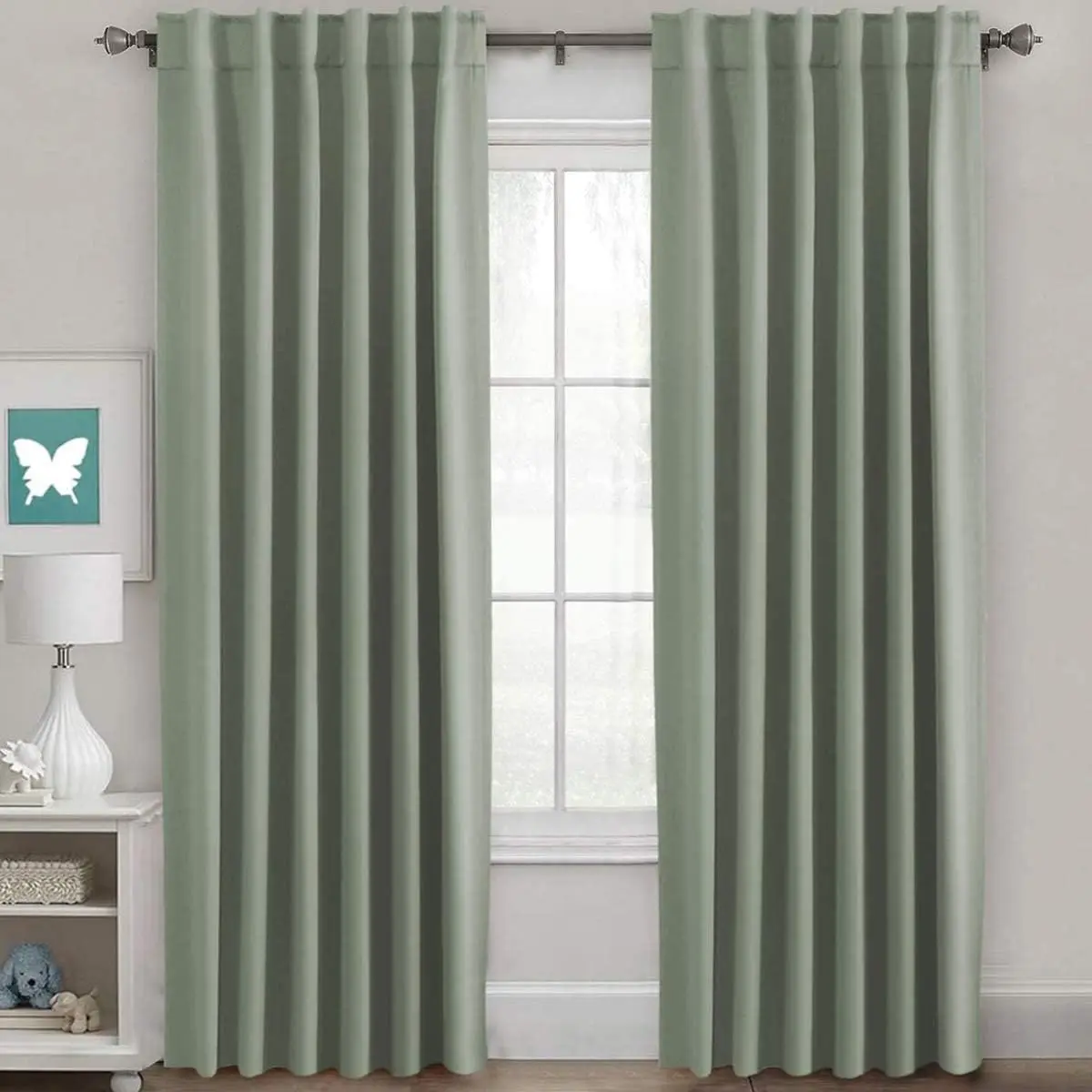 Blackout Curtains Thermal Window Treatment Panels Room Darkening Blackout Drapes for Living Room Back Tab/Rod Bedroom Draperies, 52 x 84 Inch, Light Sage, 2 Panels