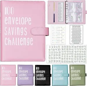 100 Envelopes Saving Challenge, 100 Envelope Challenge Binder, Easy and Fun Way to Save $5,050, Savings Challenges Budget Book Binder with Cash Envelopes for Office,Home,School