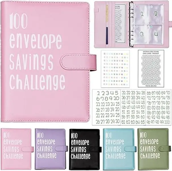 100 Envelopes Saving Challenge, 100 Envelope Challenge Binder, Easy and Fun Way to Save $5,050, Savings Challenges Budget Book Binder with Cash Envelopes for Office,Home,School