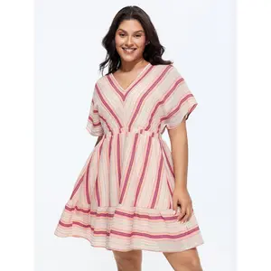 BLOOMCHIC Plus Size Striped Print Dolman Sleeve Mini Dress[M–6X], 2026 Summer Swimweek Vibes,Spotlight,Summer wins,Deals for your days