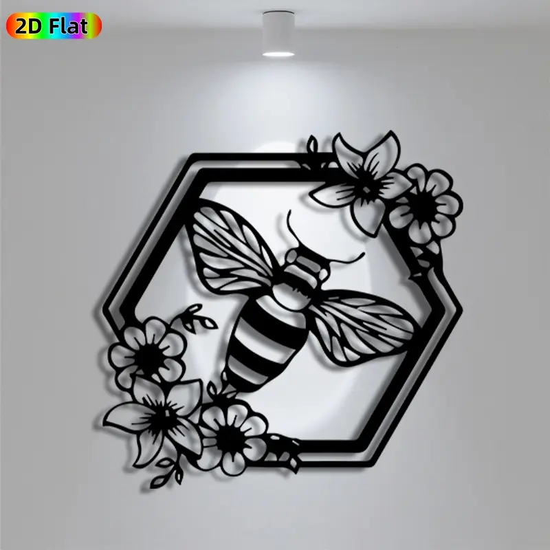 1pc Romantic Bee with Flowers Metal Wall Art, Romantic Bee with Flowers Statue Mural, Iron Craft, Perfect for Living Room, Garden, Indoor/Outdoor Decor, Intricate Craftsmanship, Artistic Metalwork, Valentine's Decor, Ideal Gift for Nature Lovers