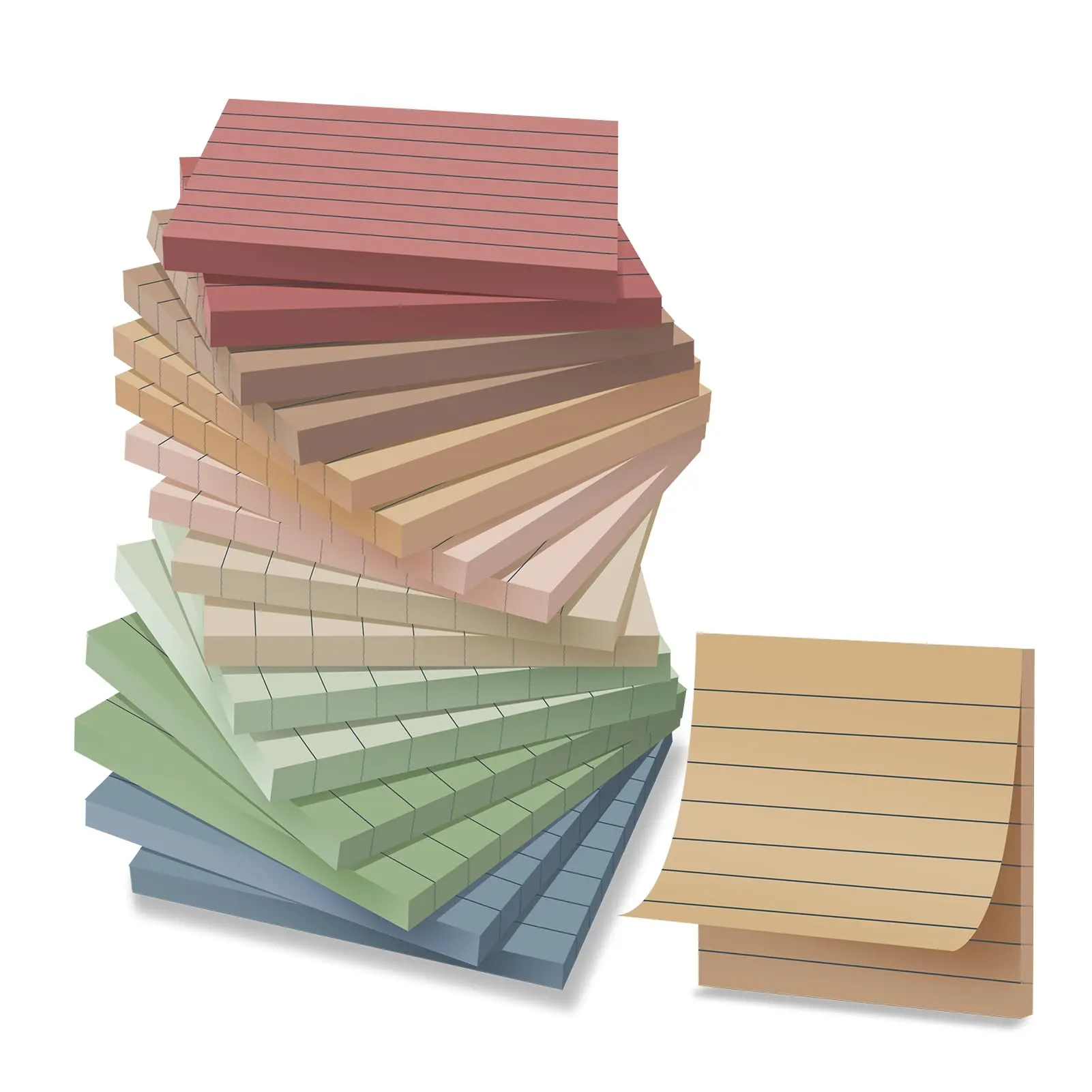 16 Pack Lined Sticky Notes 3 x 3" - Super Sticking Power, Vintage Colors Memo Pads, Ruled Design for Notes & Reminders