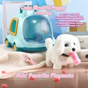Lifelike Walking Barking Electric Stuffed Dog, Soft Fluffy Interactive Puppy Toy for Boys & Girls Ages 1-6