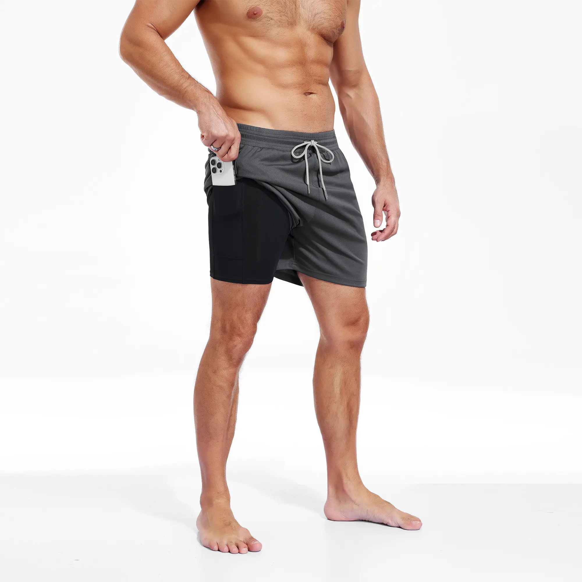 Neleus 3 Pack Active Men's Sports Shorts, Breathable Mesh Athleisure Design for Fitness Workout with Pockets, Mesh Fabric, Drawstring Men's Sports Shorts