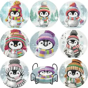 8-Piece Diamond Art Coaster Set with Stand, DIY Snowman Pattern Diamond Painting Kits, Perfect for Adults & Beginners, Craft Kit Gift for Friends