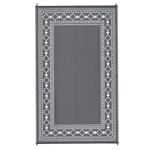8x10 ft Gray White Plastic Rhombus Geometric Outdoor Rug, Rectangular Stake-Secure Area Rug for Beach, Patio, RV Camping, Front Porches, Picnic, Garage